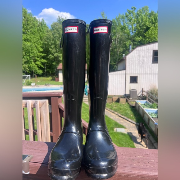 Hunter Shoes - Hunter Womens Original Tall GLOSS Rain Boots BLACK SIZE US 8